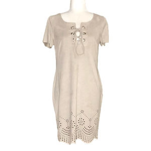 Rinascimento cream faux-suede dress